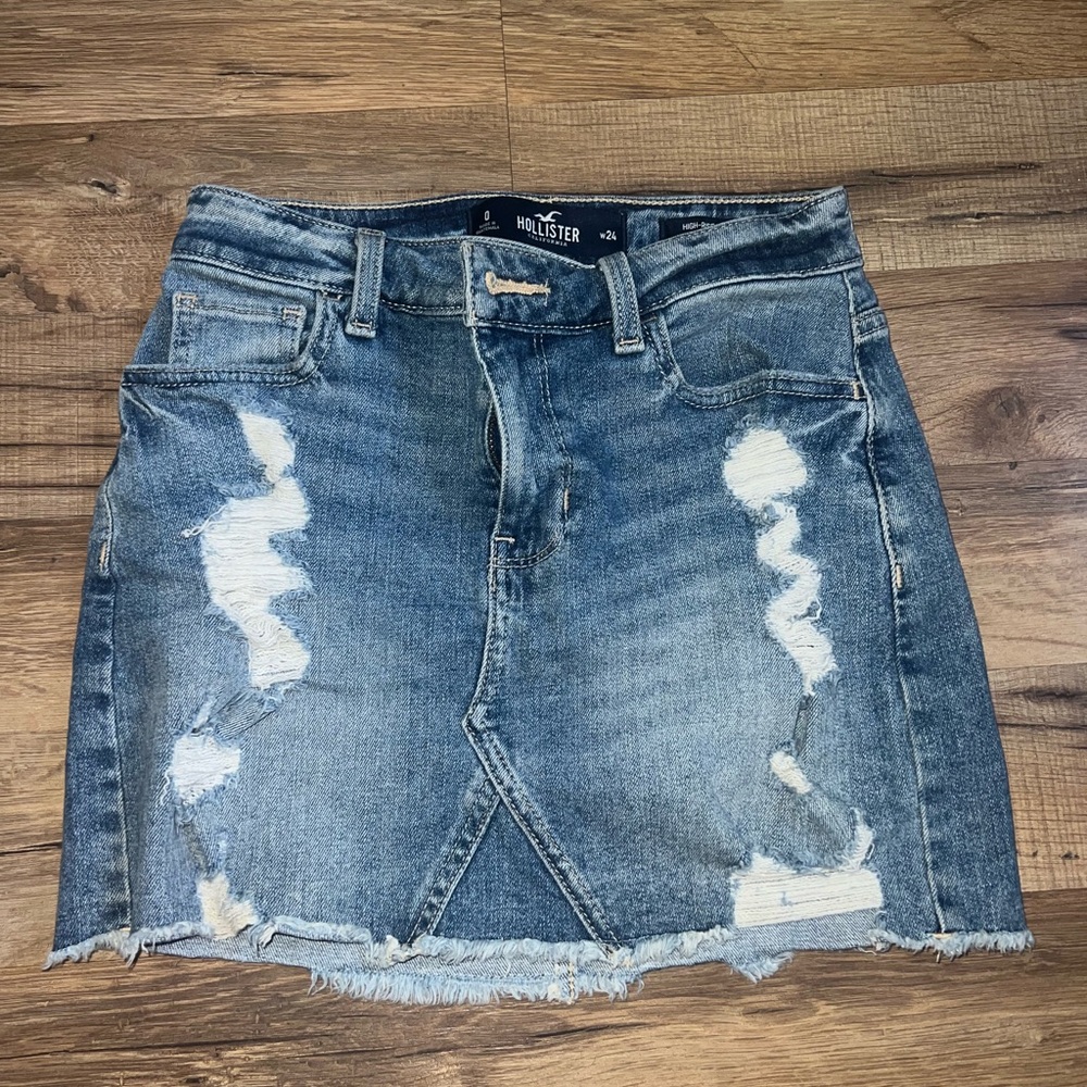 Hollister Women's Distressed Denim Skirt - Blue